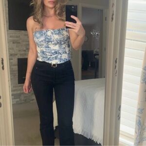 Blue & White Toile Strapless Tube Top